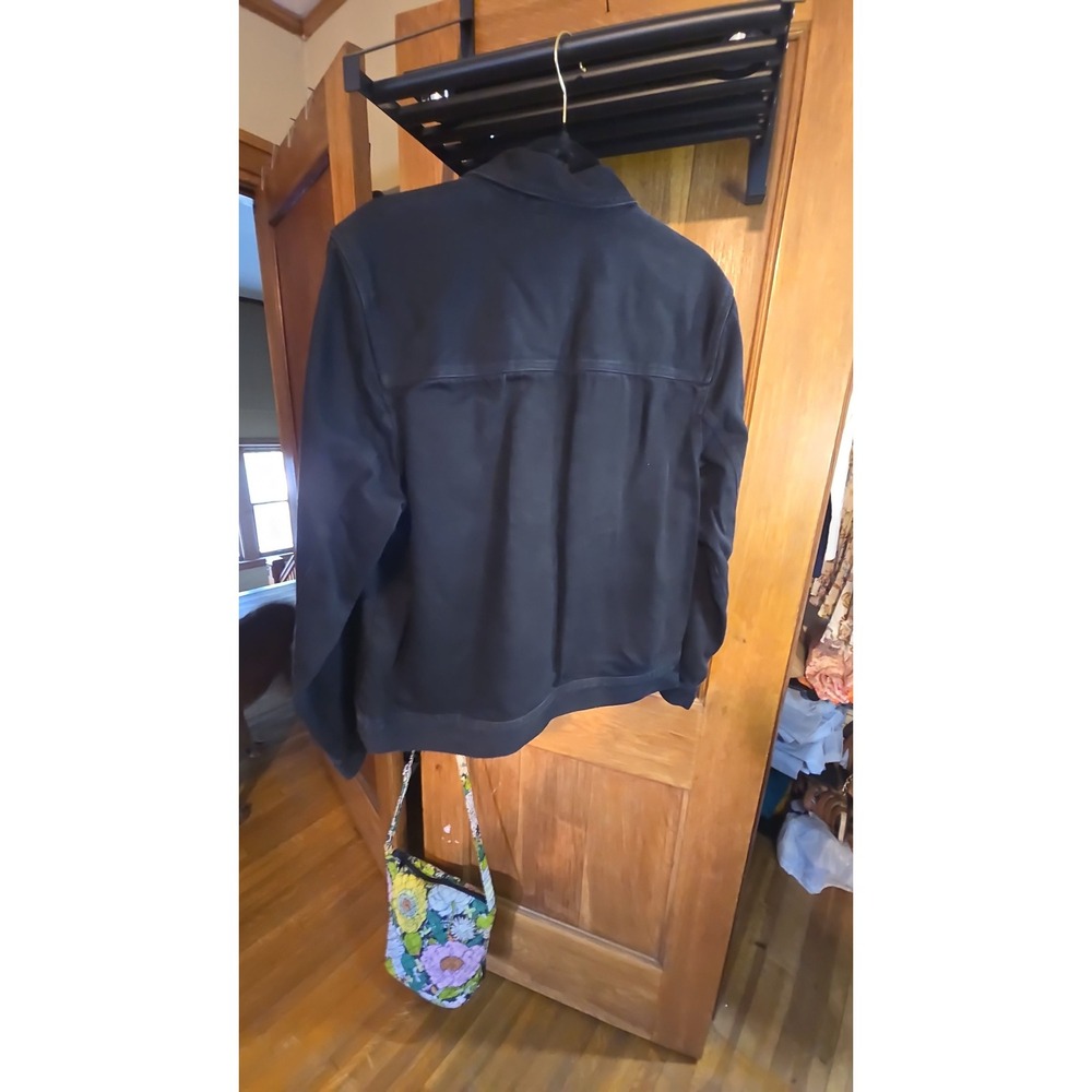 Casual Corner Black Denim Jacket Womens Size 14 Button Front Trucker Style Coat - Picture 3 of 3